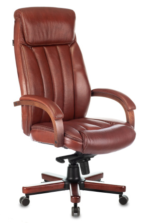 Кресло руководителя T-9922WALNUT светло-коричневый Leather EiCHel кожа крестов. металл/дерево (Темно-коричневый)