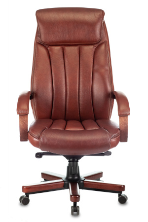 Кресло руководителя T-9922WALNUT светло-коричневый Leather EiCHel кожа крестов. металл/дерево (Темно-коричневый)