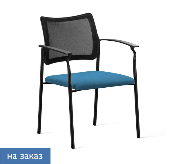PINKO Mesh_black Кресло на 4-х опорах с подлокотниками (Черный/Голубой/Черный)