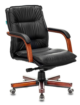Кресло руководителя T-9927WALNUT-LOW черный кожа низк.спин. крестов. металл/дерево