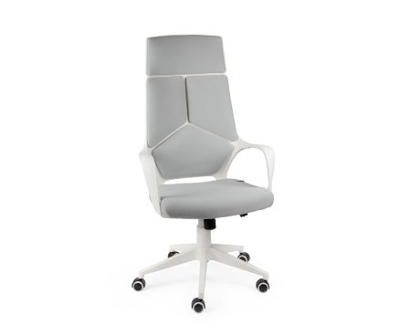 Кресло офисное / IQ / (white+grey) белый пластик / серая ткань (Серый)