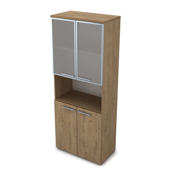 9Ш.005.20 Шкаф высокий со стеклом и нишей (800x450x2045) (Teakwood)