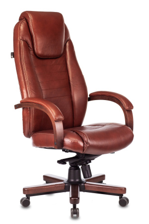 Кресло руководителя T-9923WALNUT светло-коричневый Leather EiCHel кожа крестов. металл/дерево (Светло-коричневый)