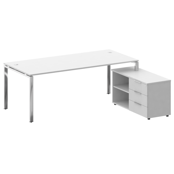 Стол для руководителя с тумбой правый БГ.СРТ-6.9 (R) 2100x1720x750 (Белый/Нерж. Сталь)