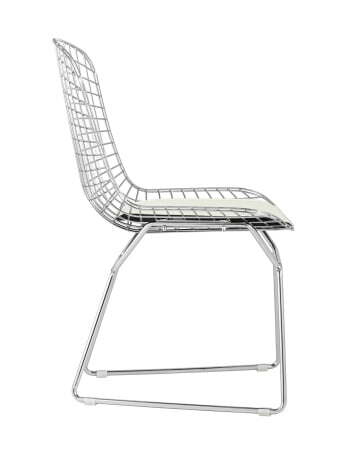 Стул обеденный Bertoia хромированный с белой подушкой (Стул кухонный Bertoia серебристый)