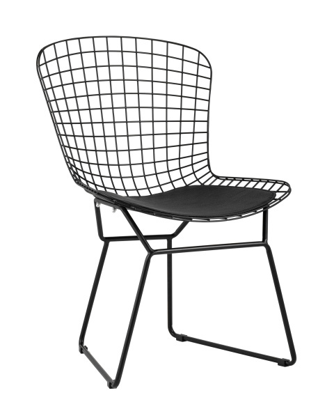 Стул обеденный Bertoia черный с черной подушкой (Стул кухонный Bertoia черный)